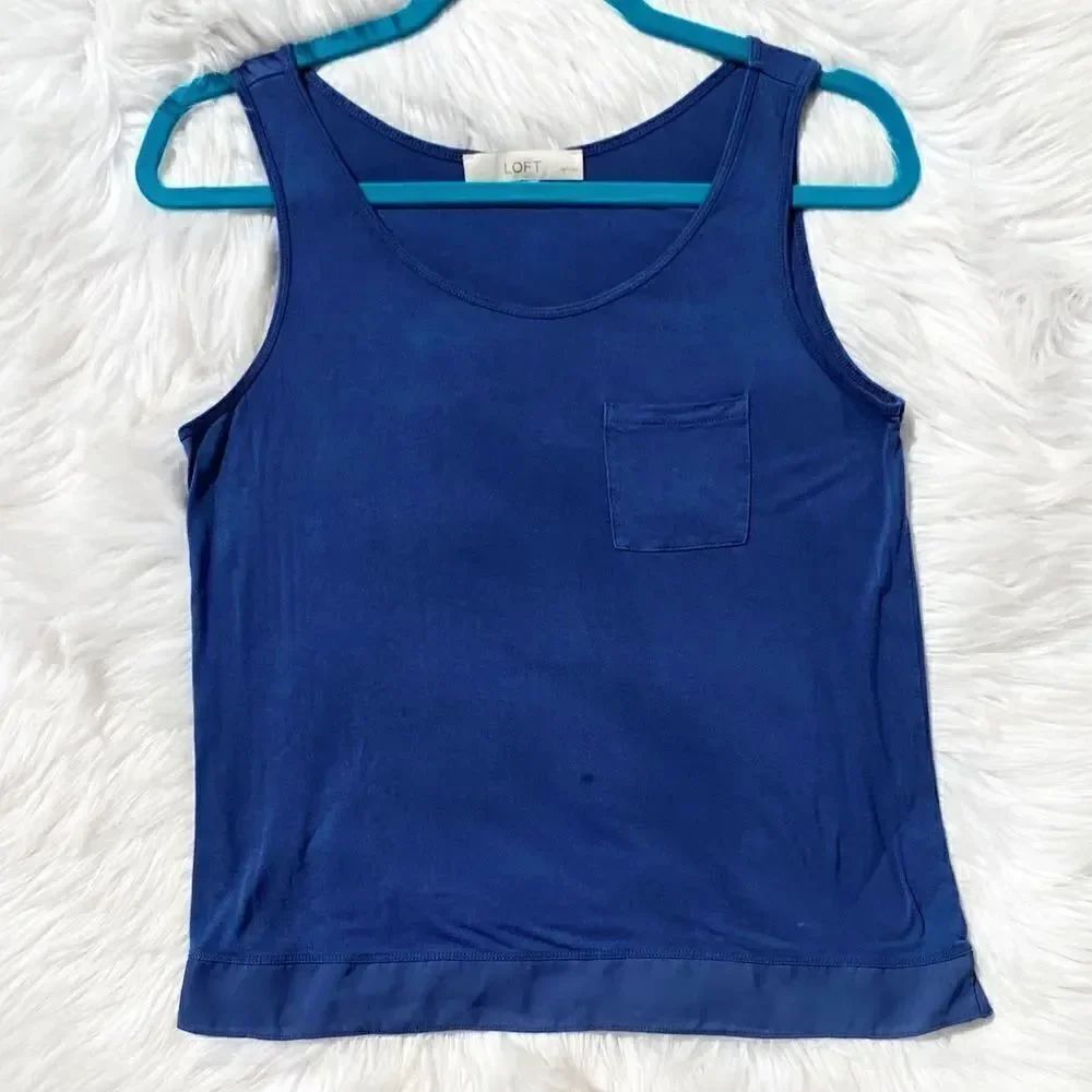 Loft Scoop Neck Blouse Tank Blue Medium Petite